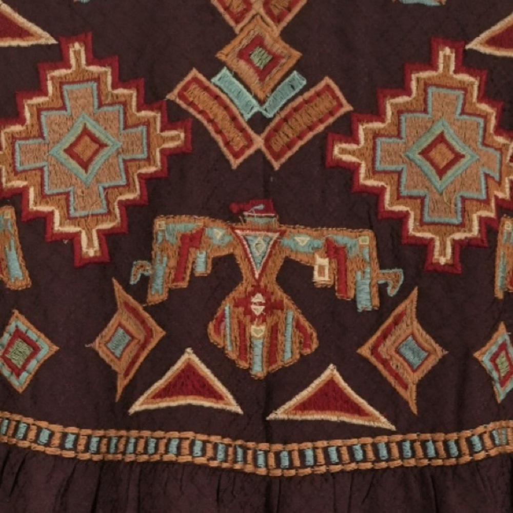 Double D Ranch Dark Brown Embroidered Thunderbird Blouse Yellowstone Ranch Rodeo - Picture 3 of 7